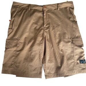 Salt Life Mens 36 SLX-QD Vapor Stretch Cargo Shorts Khaki Tan Quick Dry Fishing
